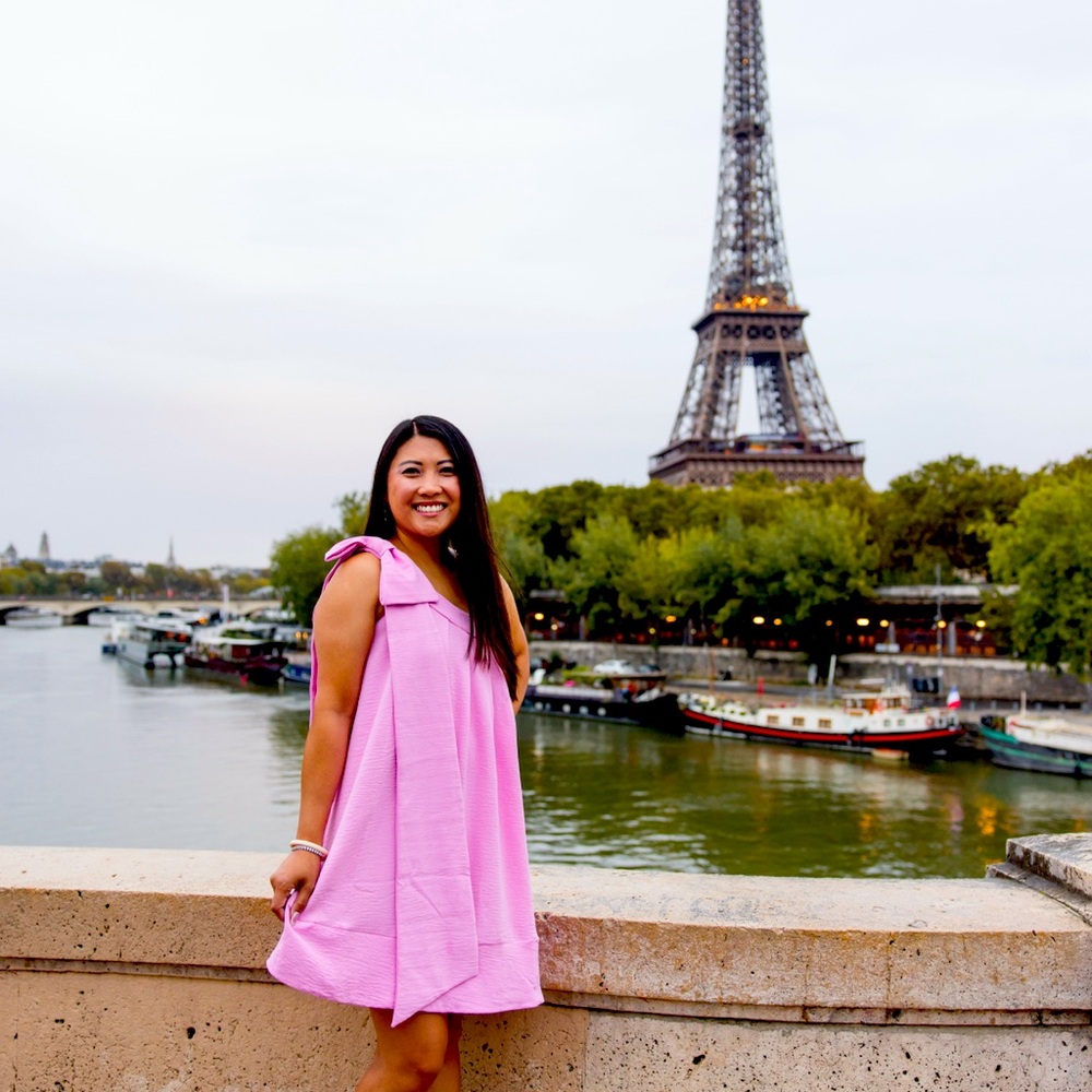 Pink P one shoulder Bow tie ribbon shirt dress